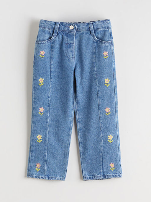 ?i?ekli K?z ?ocuk Jean Pantolon