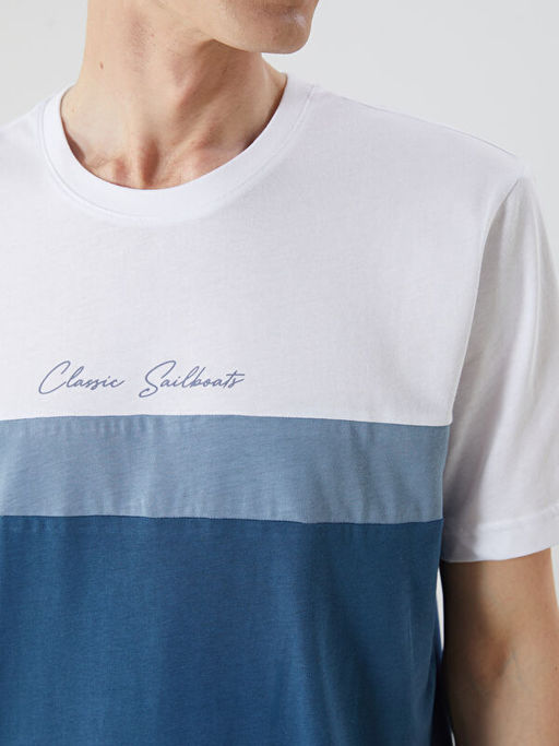 Bisiklet Yaka K?sa Kollu Renk Bloklu Erkek Ti??rt