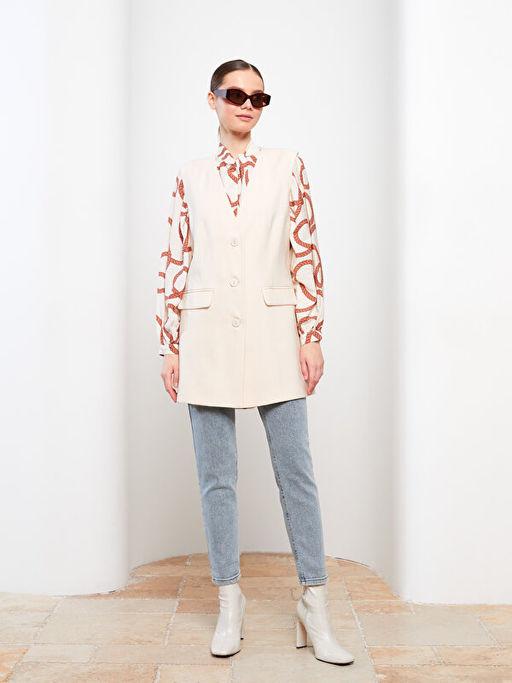 Kad?n V Yaka D?z Klasik Yelek