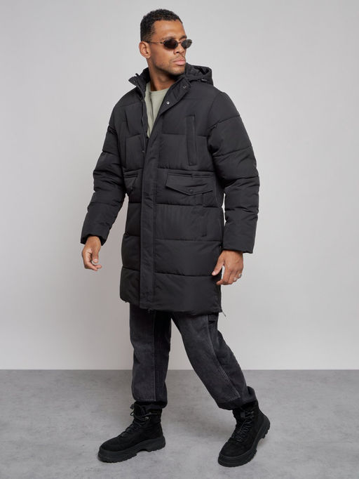 Парка мужская зимняя удлиненная молодежная черного цвета 806Ch - Wonderrman фото 11