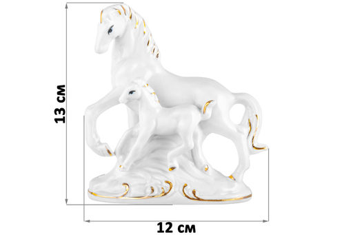 Фигурка декоративная 12*6*13 см Лошадь с жеребенком белая с золотом, фарфор - Elan gallery фото 2