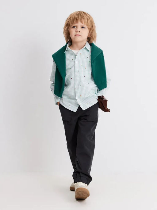 ACOOLA / Сорочка верхняя детская для мальчиков Pingo голубая клетка фото 6