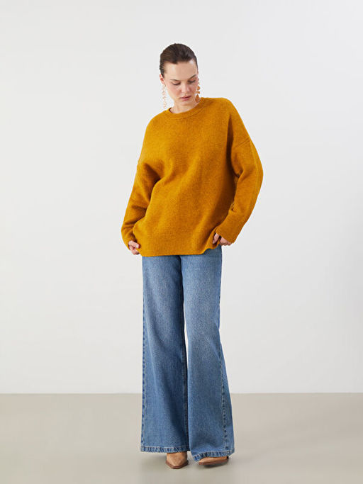 Bisiklet Yaka Oversize Kad?n Triko Kazak