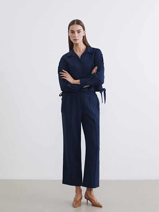 Loose Fit Geni? Pa?a Kad?n Pileli Pantolon