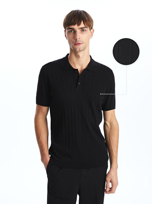 Polo Yaka K?sa Kollu ?izgili Erkek Triko Kazak