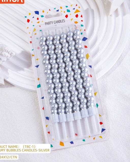 Цена за 2 шт. Свечи для торта Жемчужины, 6 шт., серебряные