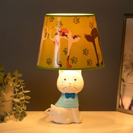 Настольная лампа с абажуром RISALUX «Котенок», Е14, 15 Вт, белый, 20×20×32 см