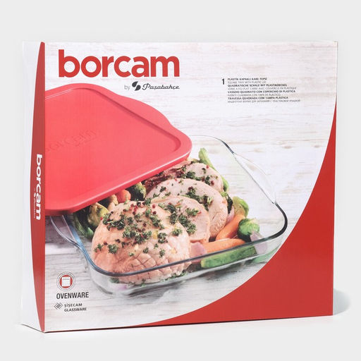 Форма для запекания Paabahe Borcam, 3 л, 28.231.7 см, с красной крышкой, стекло, прозрачная