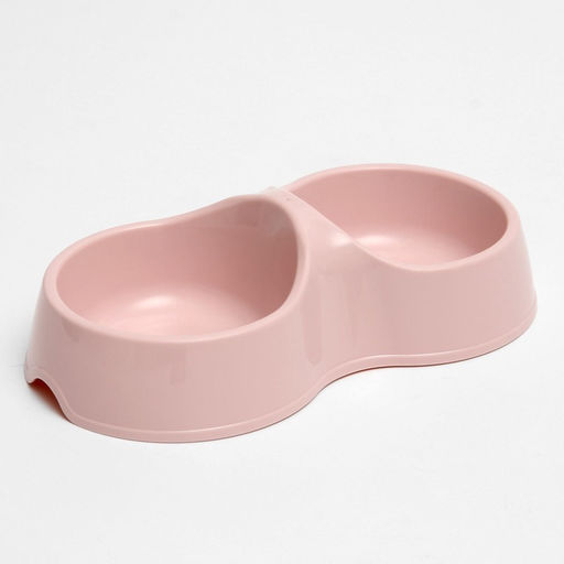 Цена за 2 шт. Миска двойная «Мур-мяу» 22.5 см × 13 см × 6 см, 0.2 л, пластик, розовая