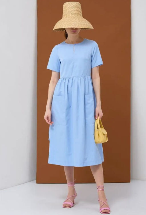 Платье хлопок OD-795-2 с планкой голубое OD-795-2 - Tantino фото 7