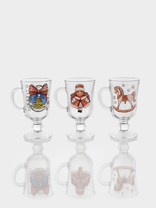 Цена за 12 шт. Кружка Глинтвейн. Новогодние игрушки, 250 мл, стекло, рисунок МИКС