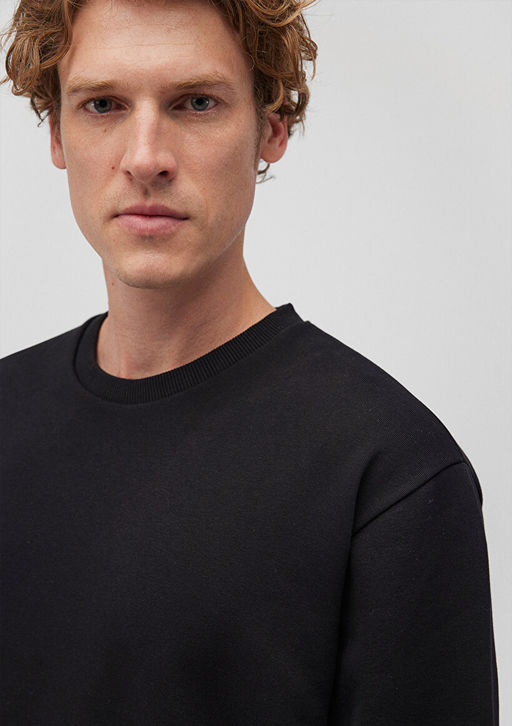Bisiklet Yaka Siyah Basic Sweatshirt - Mavi фото 5