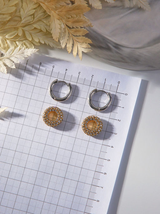 Серьги со съёмным элементом Трансформер круги, цвет серебро с золотом