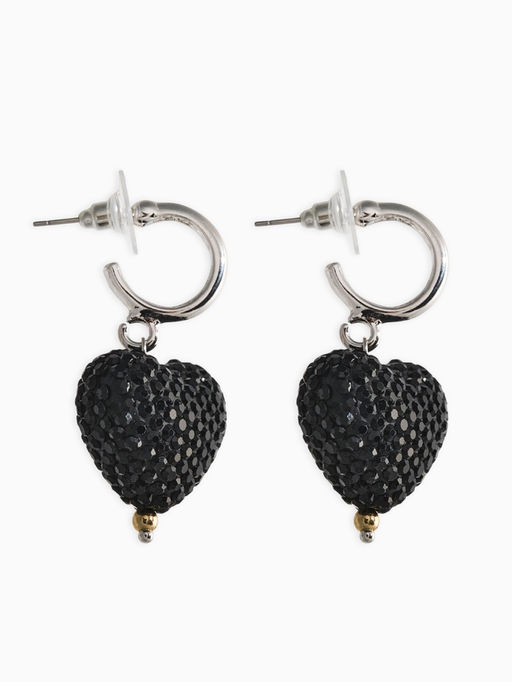 Серьги "Сияние вечера" сердце, цвет чёрный в серебре
