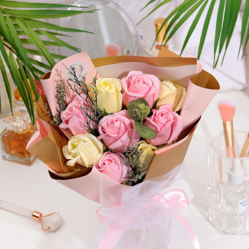 Букет из мыльных роз, розово-желтый, 9 шт. - SB BEAUTY фото 4