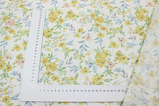 Сатин Лиат - горчичные цветы, (комп), ш.2.35м, хлопок-100%, 110гр/м.кв - Купава фото 3