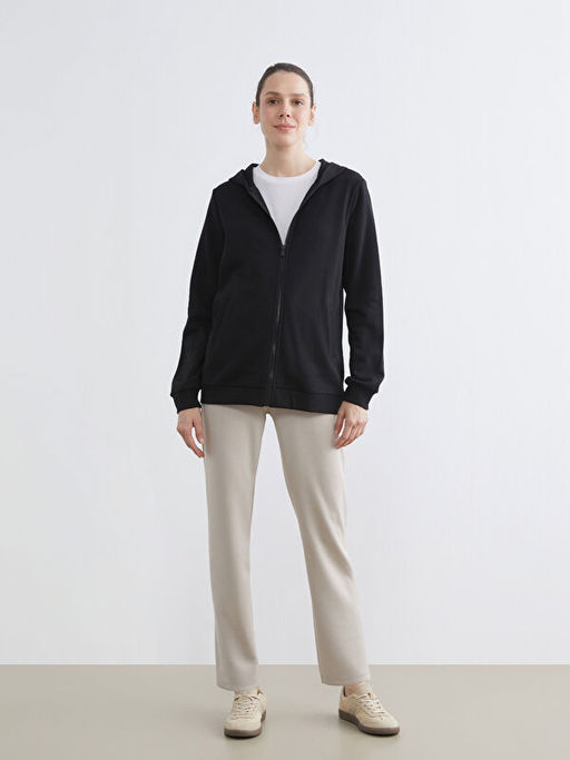 Kap??onlu Kad?n Kal?n Fermuarl? Sweatshirt