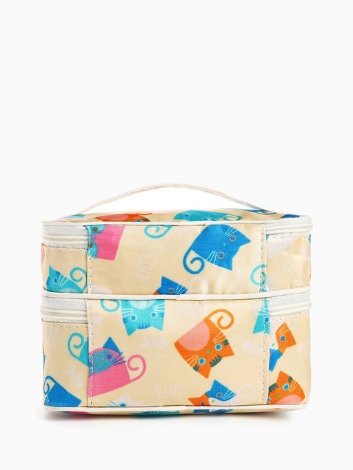 Косметичка - органайзер на молнии, с отделами, с рисунком, бежевая