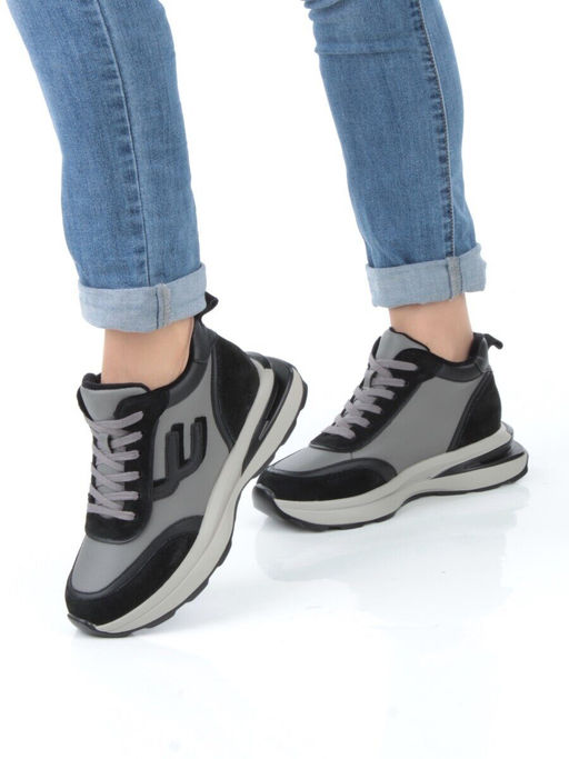 05-804-1B BLACK GRAY Кроссовки женские демисезонные (натуральная кожа , натуральная замша, натуральная байка)