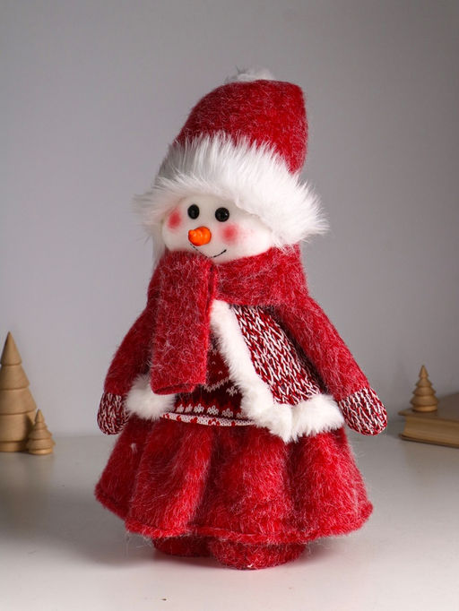 Интерьерная кукла текстильная Снеговик-девочка в бело-красном наряде, раздвижная 44-65 см, 22?14?44 см - Simaland фото 5