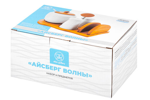 Набор - сахарница 350 мл Айсберг волны с ложкой + солонка + перечница + салф.на дер.подст.с ручкой - Elan gallery фото 7