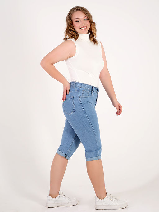 Капри джинсовые женские голубые больших размеров - Almond фото 6