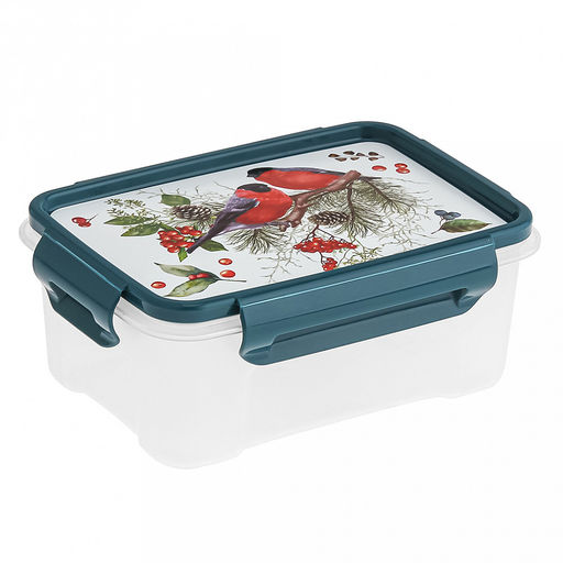 Контейнер для продуктов пластмассовый "Снегири" 0,75л, 16,5х11,6х6,5см, прямоугольный, подходит для СВЧ (Россия)