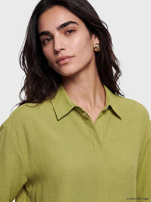 Keten Kar???ml? Oversize Kad?n G?mlek