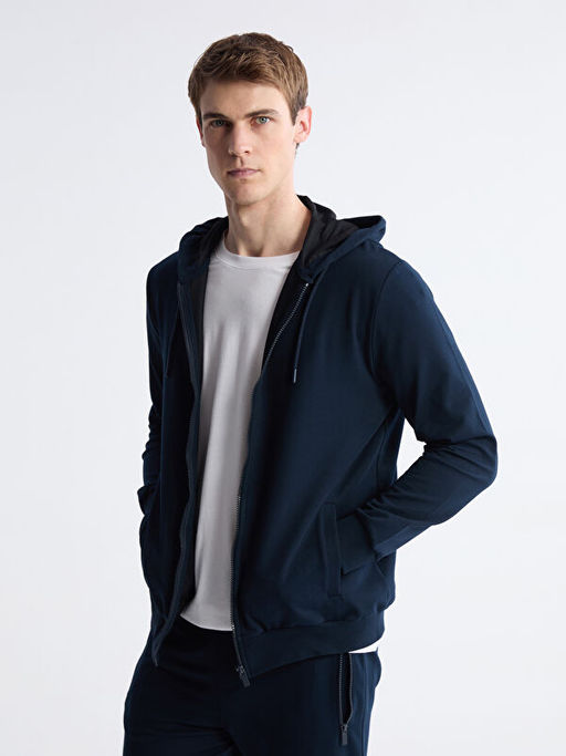 Kap??onlu Basic Erkek Fermuarl? Sweatshirt