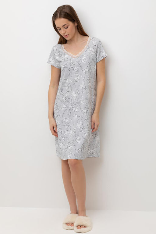 Е 10015/24/светло-серый,нежные цветы сорочка жен