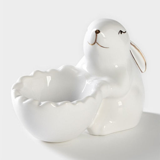 Подставка для яйца Доляна «Зайка в золотом», 11×6×8 см, белая