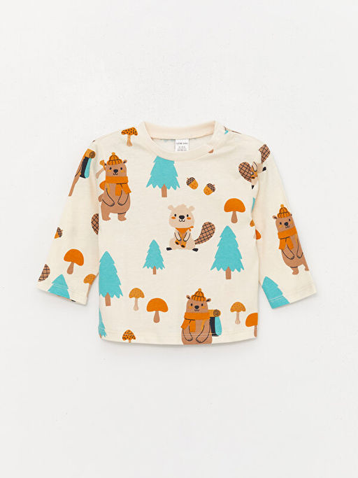 Bisiklet Yaka Uzun Kollu Bask?l? Erkek Bebek Ti??rt ve Salopet Tak?m 2li - Waikiki фото 3