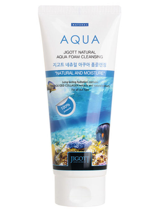 Пенка для умывания увлажняющая с аквамарином JIGOTT Natural Aqua Foam Cleansing, 180ml