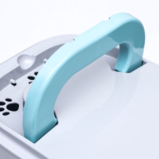 Туалет-домик для кошек закрытый с дверцей 43×32×33 см, бирюзово-серый