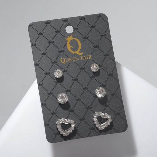 Пусеты 3 пары Сердце, цвет МИКС