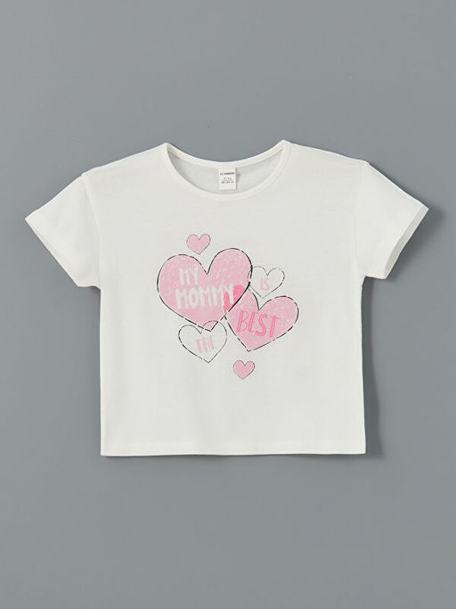 Bisiklet Yaka Bask?l? K?z ?ocuk Ti??rt