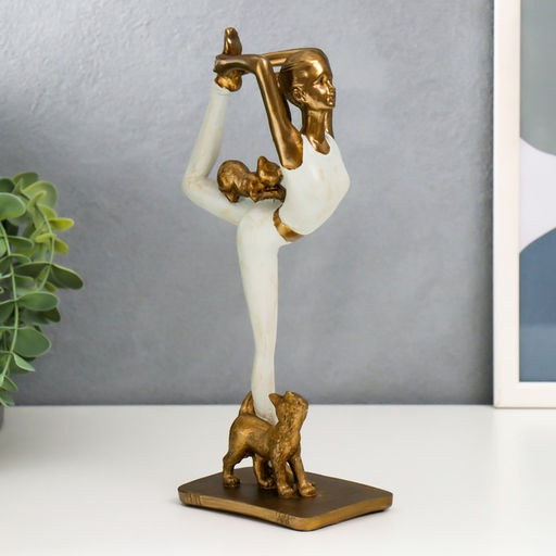 Фигурка полистоун «Девушка в позе царя Натараджи, с кошками», розовый, 24.5×10.5×6.8 см