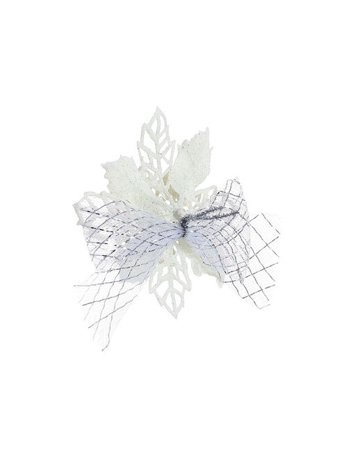 Цена за 2 шт. Ёлочные игрушки 2 шт. Зимнее волшебство. Бантик с цветком пластик, 119 см, белый фото 7