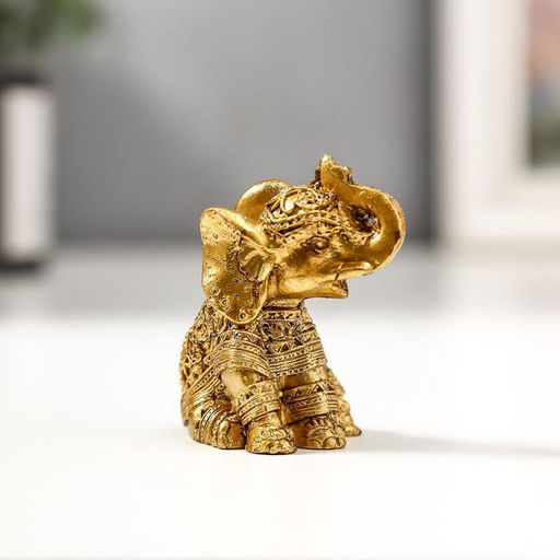 Набор фигурок полистоун «Золотые слоники, рисунки на попоне», 6 шт., 4.7×5.5×3 см