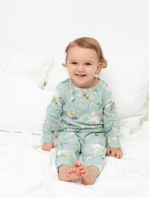 К 1552/голубая дымка,единороги в цветах пижама д/дет яс