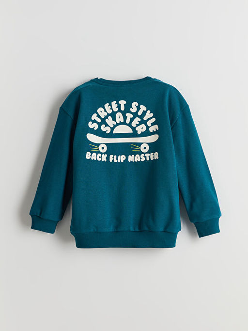 Bisiklet Yaka Bask?l? Erkek ?ocuk Sweatshirt