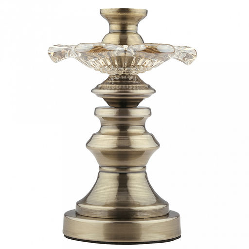 Подсвечник стеклянный "Нарцисс" h15см, д10см, чаша д3,3см, h4см, нескользящее основание д8см, металлическая ножка, бронзовый, в коробке (Китай)