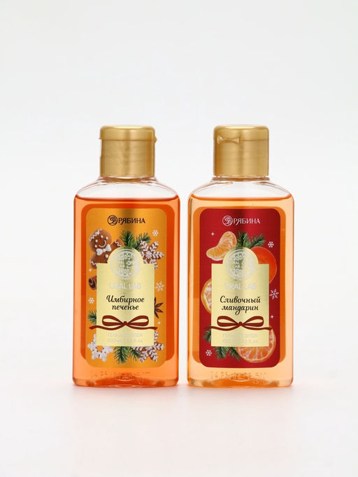 Подарочный набор новогодний: гель для душа 2 шт х 100 мл, мочалка для тела, аромат мандарин и тыква, URAL LAB
