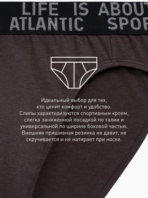 ATLANTIC 3MP-209 Трусы спорт Melange - набор 3 шт. темно-серый меланж + медно-багряный меланж + коричневый меланж