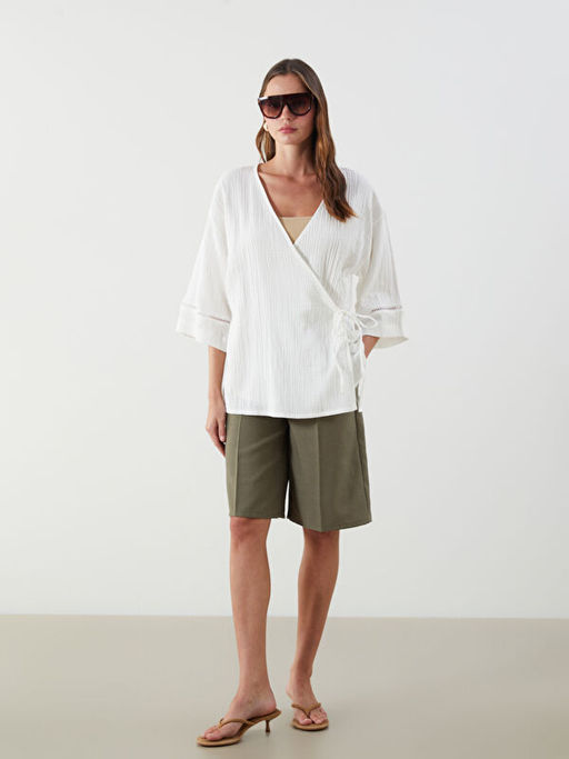 V Yaka Dokulu Oversize Kad?n Kimono
