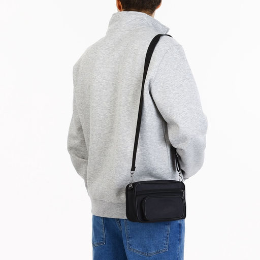 Сумка мужская через плечо, Sacvoyage на молнии, 3 наружных кармана, 20×8×13 см, чёрная