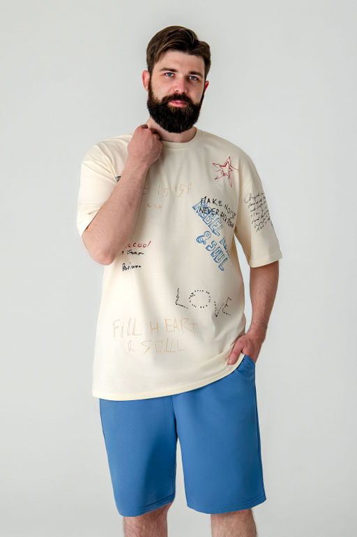 Арт.61151-16 Набор футболка и шорты 48-56 ( 5 шт.) Цвет:верх-светло-бежевый,низ-джинс - Идеал фото 10