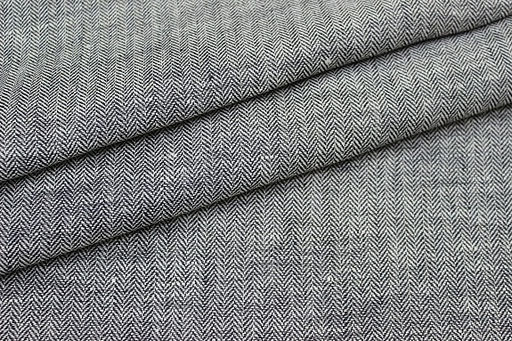 Лен костюмный с умягчением Елочка цв.молочный/черный, ш.1.5м, лен-100%, 195гр/м.кв - Купава фото 4