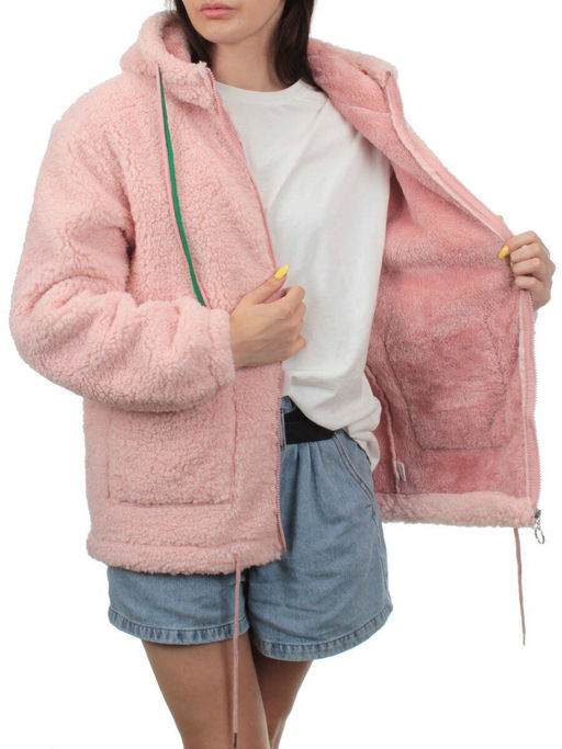 1006 PINK Куртка плюшевая демисезонная (65% хлопок, 35% полиэстер) оверсайз 44-54