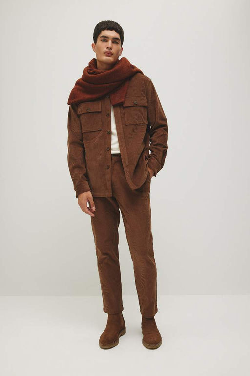 Вельветовая куртка-рубашка стандартного кроя с воротником-поло и длинными рукавами - Defacto фото 2